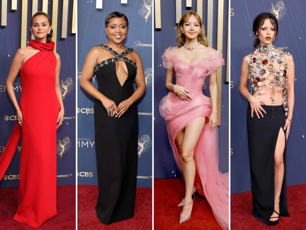 Stylish women in elegant evening gowns.